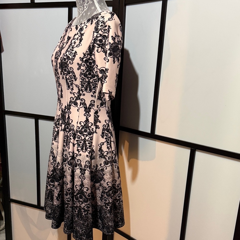 Blush Pink Midi Dress with Black Ornate Print - Picture 2 of 4